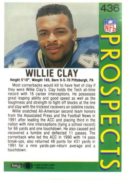 1992 Fleer #436 Willie Clay Back