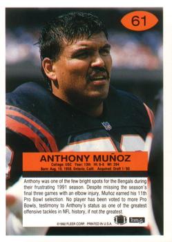 1992 Fleer #61 Anthony Muñoz Back