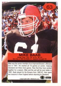 1992 Fleer #63 Mike Baab Back