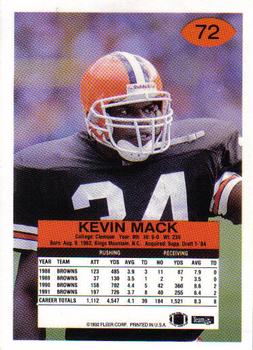 1992 Fleer #72 Kevin Mack Back