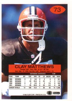 1992 Fleer #73 Clay Matthews Back