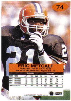 1992 Fleer #74 Eric Metcalf Back