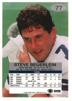 1992 Fleer #77 Steve Beuerlein Back