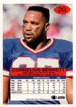1992 Fleer #20 Cornelius Bennett Back