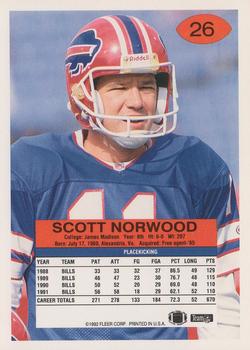 1992 Fleer #26 Scott Norwood Back