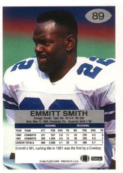 1992 Fleer #89 Emmitt Smith Back