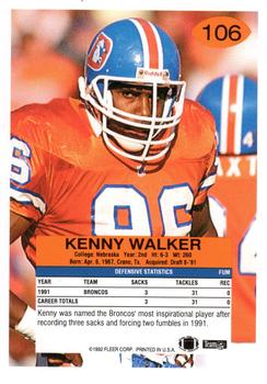 1992 Fleer #106 Kenny Walker Back