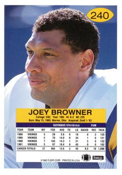 1992 Fleer #240 Joey Browner Back