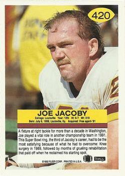1992 Fleer #420 Joe Jacoby Back