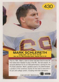 1992 Fleer #430 Mark Schlereth Back