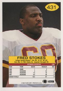 1992 Fleer #431 Fred Stokes Back