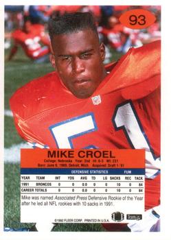 1992 Fleer #93 Mike Croel Back