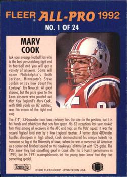 1992 Fleer - Fleer All-Pro 1992 #1 Marv Cook Back