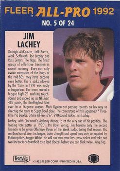1992 Fleer - Fleer All-Pro 1992 #5 Jim Lachey Back