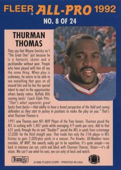 1992 Fleer - Fleer All-Pro 1992 #8 Thurman Thomas Back