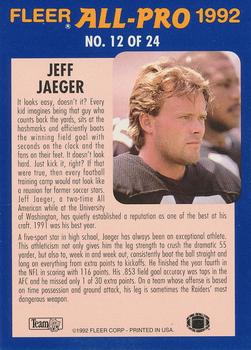 1992 Fleer - Fleer All-Pro 1992 #12 Jeff Jaeger Back