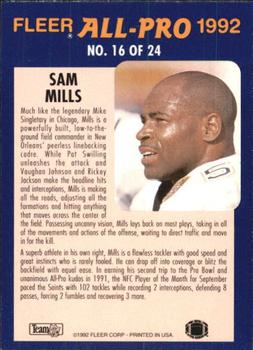 1992 Fleer - Fleer All-Pro 1992 #16 Sam Mills Back