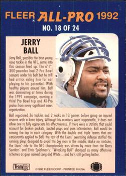 1992 Fleer - Fleer All-Pro 1992 #18 Jerry Ball Back