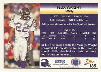 1992 Pacific #185 Felix Wright Back