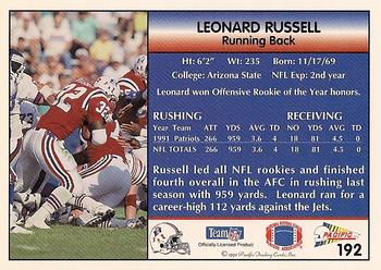 1992 Pacific #192 Leonard Russell Back