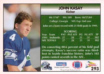 1992 Pacific #293 John Kasay Back