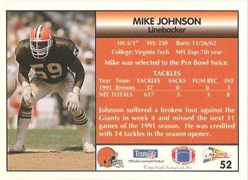 1992 Pacific #52 Mike Johnson Back