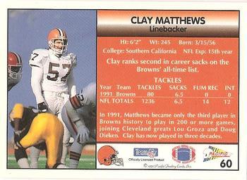 1992 Pacific #60 Clay Matthews Back