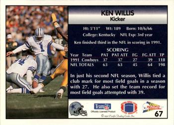 1992 Pacific #67 Ken Willis Back