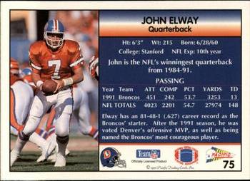 1992 Pacific #75 John Elway Back