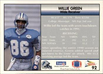 1992 Pacific #92 Willie Green Back