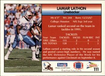 1992 Pacific #111 Lamar Lathon Back