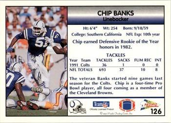 1992 Pacific #126 Chip Banks Back