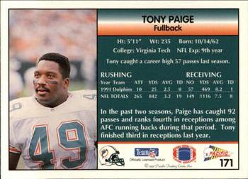 1992 Pacific #171 Tony Paige Back