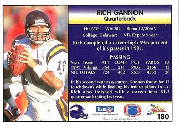 1992 Pacific #180 Rich Gannon Back