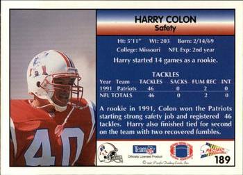 1992 Pacific #189 Harry Colon Back