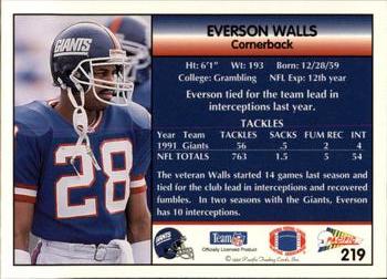 1992 Pacific #219 Everson Walls Back