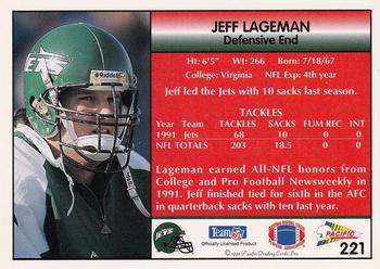 1992 Pacific #221 Jeff Lageman Back