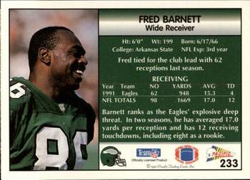 1992 Pacific #233 Fred Barnett Back