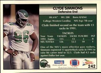 1992 Pacific #242 Clyde Simmons Back