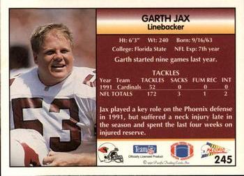 1992 Pacific #245 Garth Jax Back