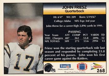 1992 Pacific #268 John Friesz Back