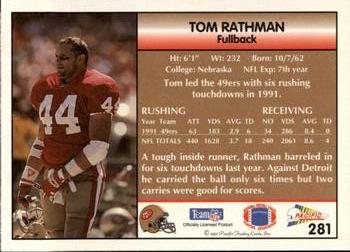 1992 Pacific #281 Tom Rathman Back