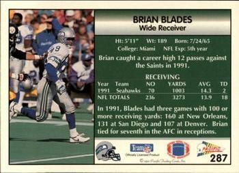 1992 Pacific #287 Brian Blades Back