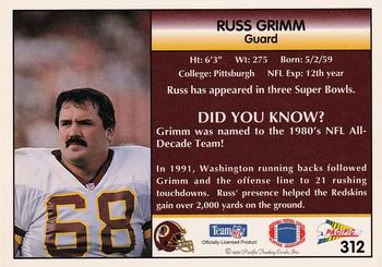1992 Pacific #312 Russ Grimm Back