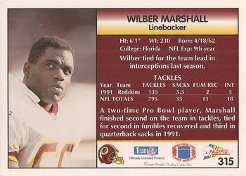 1992 Pacific #315 Wilber Marshall Back