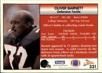 1992 Pacific #331 Oliver Barnett Back