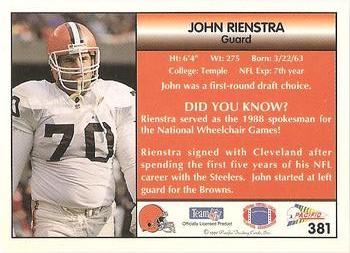 1992 Pacific #381 John Rienstra Back