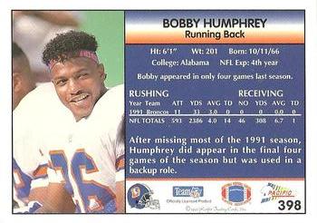 1992 Pacific #398 Bobby Humphrey Back