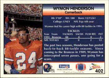 1992 Pacific #402 Wymon Henderson Back