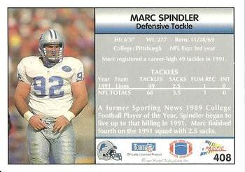 1992 Pacific #408 Marc Spindler Back